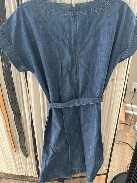 Talbots Denim Short-Sleeve Tie-Waist Dress — Medium Blue - Picture 3 of 3